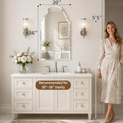 20x36 Inch Scalloped Arch Frameless Beveled Wall Mirror for Vanity - size: 36"L x 20"W