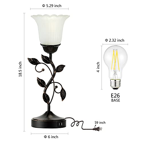 Touch Leaf Bedside Table Lamp with 2 USB Ports Nightstand Lamps - color: 1 Pack - Black + White Glass