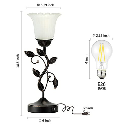 Touch Leaf Bedside Table Lamp with 2 USB Ports Nightstand Lamps - color: 1 Pack - Black + White Glass