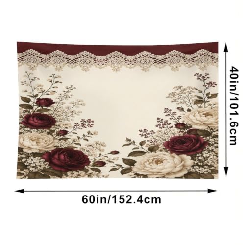 Bgdfhk Floral Lace Border Decorative Wall Tapestry 40"x60", Soft Polyester Lightweight Tapestry Blanket for Bedroom Living Room Dorm Apartment Home Decor - color: Floral Lace Border, size: 60"L x 40"W