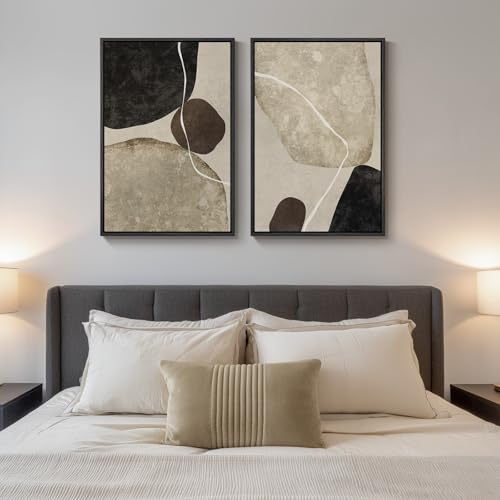 Large Framed Neutral Abstract Canvas Prints Wall Art Set of 2, 20x30 In - color: Stone-Inspired Abstract, size: 20" W x 30" H x 2Pcs