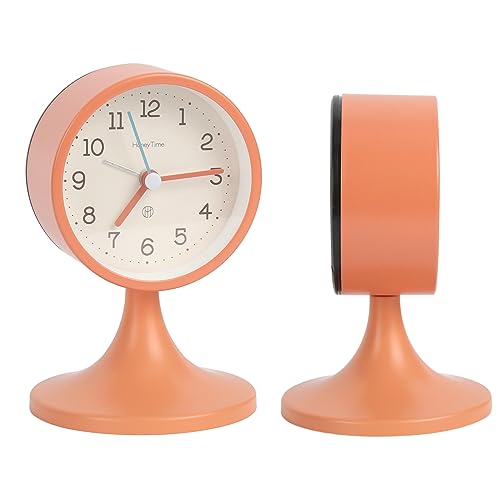 3" Round Quartz Analog Metal Alarm Clock Silent Non Ticking Desk Clock | Small Bedside Table Clock with Stand Bedroom Home Office Battery Operated (batteries not included) - color: Orange