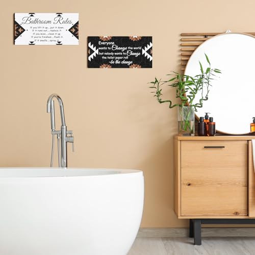 Jetec 2 Pcs Funny Bathroom Signs Wall Decor Farmhouse,Boho Style - style: Boho Style