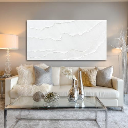 White Abstract Textured Canvas Wall Art for Living Room 24x48 Inch - color: White, size: 48"L x 24"W