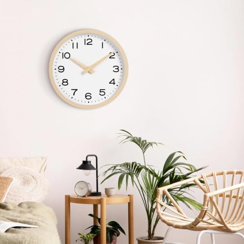 AKCISOT 12 Inch Wall Clock, Silent Battery Operated Analog Clock, Natural - color: D_natural, size: 12 Inch