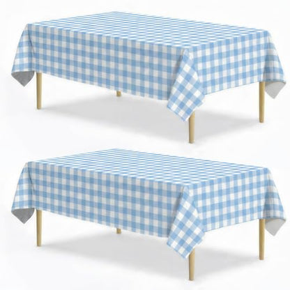 Blue Gingham Tablecloth, 54 x 108 Inch Blue and White Checkered Table Cloth 2 Pack, Disposable Birthday Party Decorations Table Cover, Rectangle Plastic Tablecloth Party Supplies - color: Blue Gingham