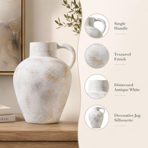 UPWOIGH 12in Ceramic Flower Vase with Handles - color: Off-white, size: 12''