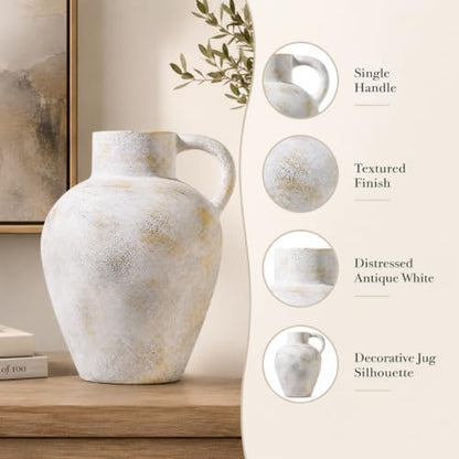 UPWOIGH 12in Ceramic Flower Vase with Handles - color: Off-white, size: 12''