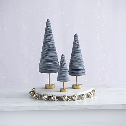 Gray Pedestal Velvet Trees Set of 3, Modern Mantel Décor, Blue Neutral Home Accent, Valentine Tabletop, Artisan Wedding Centerpiece, Made in USA (Gray) - color: Gray