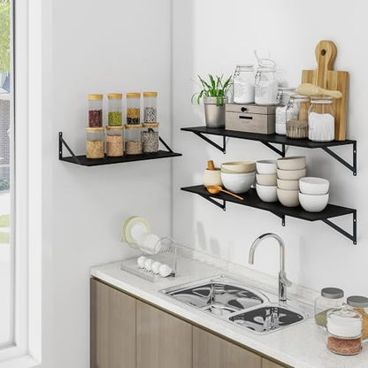 Heimlove 48W x 12D Deep Floating Shelves Set of 2 Black - color: Black With Black Metal Bracket, size: 48Wx12Dx5.8H