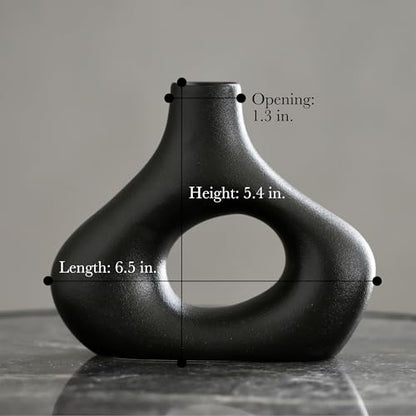 Carrot's Den Black Ceramic Modern Vase Set of 2, Donut Shelf Decor, Black - color: Black