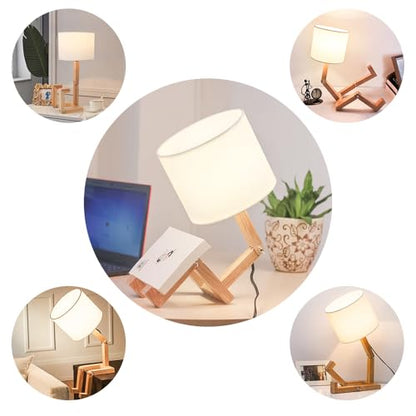 Robot Bedside Lamp, Fabric Lampshade Match Foldable Solid Wood Body, Creative E27 Screw Table Lamp for Bedroom Living Room - style: Modern