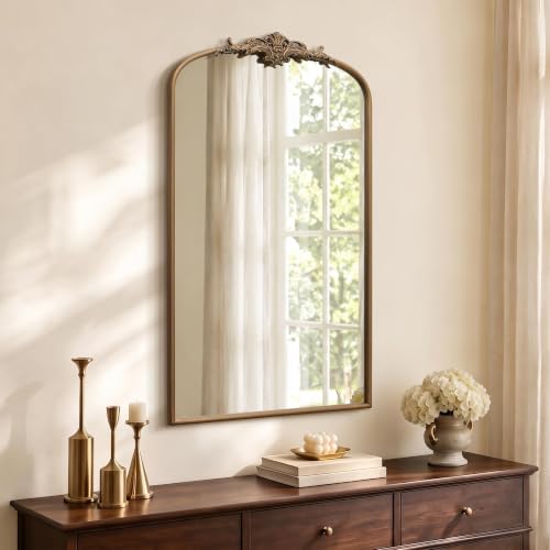 Besdomus Vintage Large Wall Mirror: 24"x42" French Brass Gold Vanity Mirror - color: Brass Gold, size: 42"L x 24"W