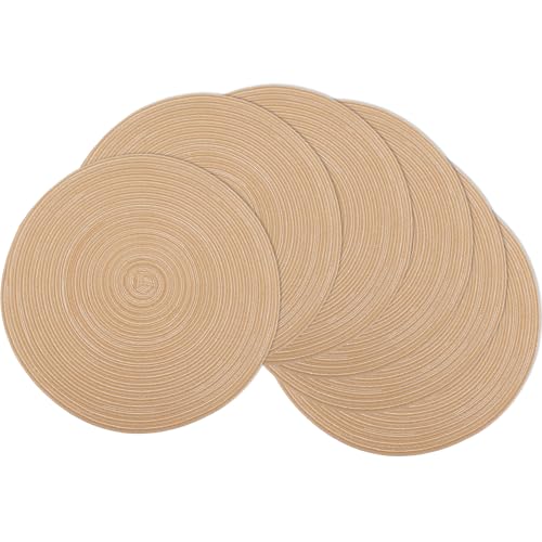 MIAOMIAO Round Placemats Set of 6 Braided Dining Table Kitchen Decor Mets - color: Khaki