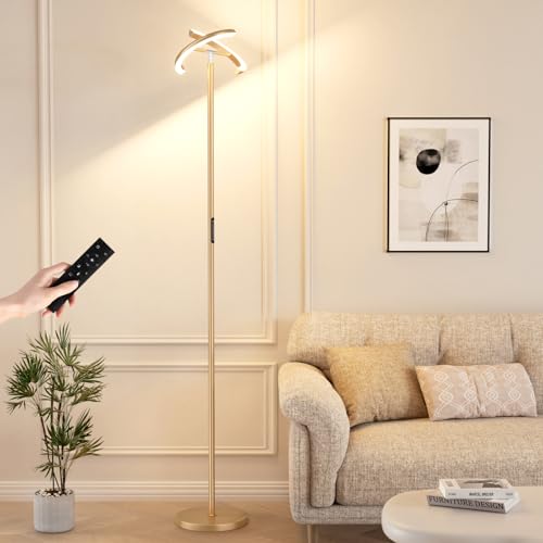 Floor Lamps for Living Room, 40W/2400LM LED Gold Floor Lamp with Touch & Remote Control, 70" Tall Standing Lamp Stepless Dimmable, Modern Torchiere Corner Lamp for Bedroom, Office- Gold