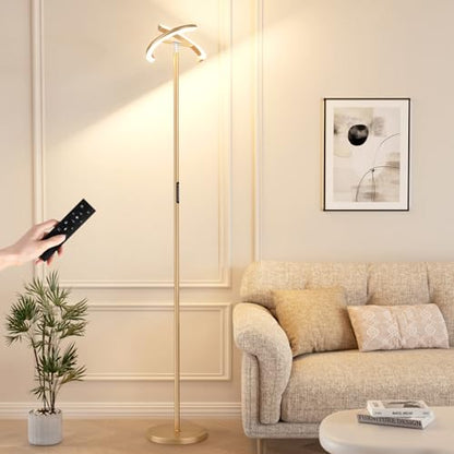 Floor Lamps for Living Room, 40W/2400LM LED Gold Floor Lamp with Touch & Remote Control, 70" Tall Standing Lamp Stepless Dimmable, Modern Torchiere Corner Lamp for Bedroom, Office- Gold
