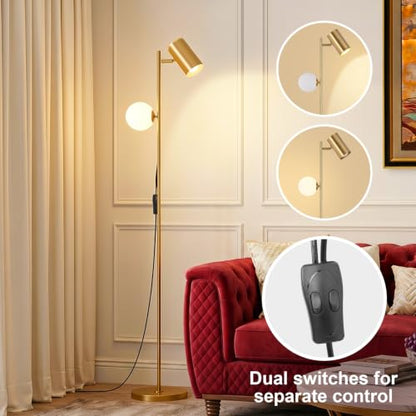Gold Brass Brushed Floor Lamp, 3-Color Dimmable Bulb, 63" Tall - color: Gold