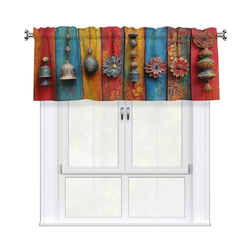 Bohemian Curtain Valance 54x18 Inches Window Treatment Rod Pocket Valance for Kitchen Bathroom Bedroom - color: Bohemian