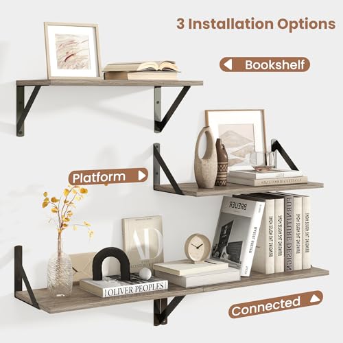 Axeman Floating Shelves for Wall, 16'' x 8'' Grey Wall Shelves Set of 2 - color: Grey, size: 16 Inch
