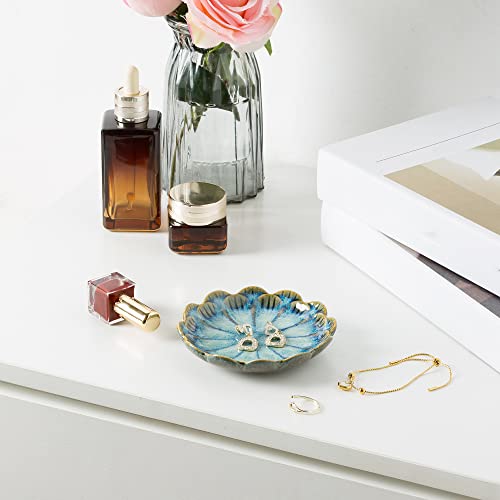 BEUNAIZER Jewelry Dish Tray, Ring Dish, Ceramic Trinket Tray, Key Bowl - color: Retro Blue