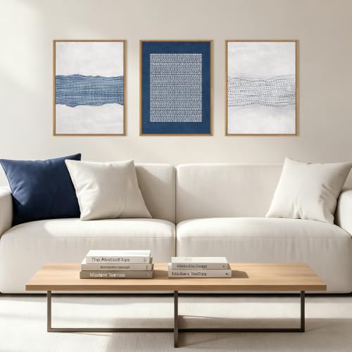 Aryroi Navy Blue and White Abstract Framed Canvas Wall Art Set- 12"x16"x3 - color: Navy Blue Dot Wall Art, size: 12"L x 16"W