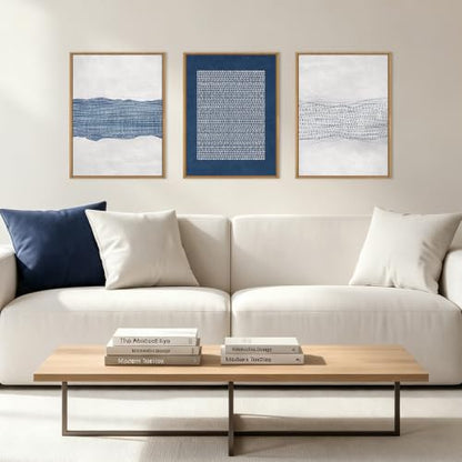 Aryroi Navy Blue and White Abstract Framed Canvas Wall Art Set- 12"x16"x3 - color: Navy Blue Dot Wall Art, size: 12"L x 16"W