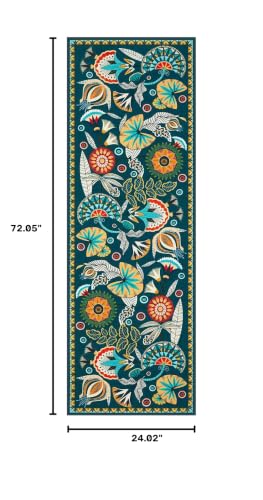 Joydeco Egypt Floral Boho 2x6 Washable Kitchen Hallway Bathroom Rug Runner - color: Dark Green, size: 2' x 6' (Runner)