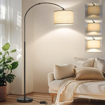 Dimmable Floor Lamp, Arc Floor Lamp with Dimmer, Black Standing Lamp with Adjustable Hanging Shade, Over Couch Tall Reading Light, Modern Pole Lamp for Living Room Bedroom, 9W LED Bulb Included - color: Black