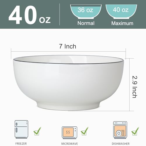 40 oz Soup Bowls, Ramen Bowls, Pho Bowls Set of 4, 7 Inch Rimmed Off White Ceramic Bowls - size: 7 inch 40 oz (Black Rim)