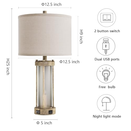 RORIA Farmhouse Table Lamps Set of 2 for Living Room with 2 USB Ports - color: Earthy Gray