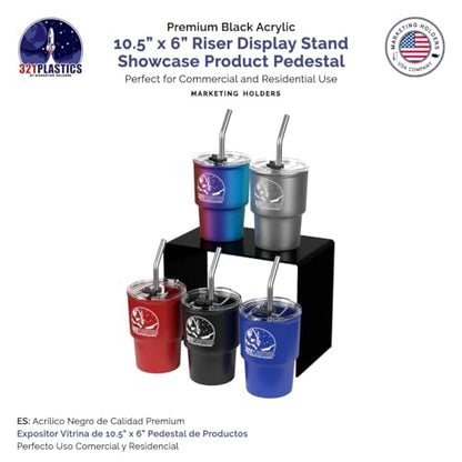 Marketing Holders 2 Pack Acrylic Riser Display Stand Glossy Black Plexiglass 10.5 Inch Wide x 6 Inch Deep x 8 Inch High Retail Countertop Showcase Platform for Products and Merchandise - size: 10.5"W x 6"D x 8"H