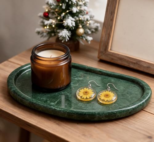 N NANSHOP Natural Marble Jewelry Tray, Marble Ring Dish for Bathroom - color: Indian Green, size: 10.2" x 7.1" x 0.6"