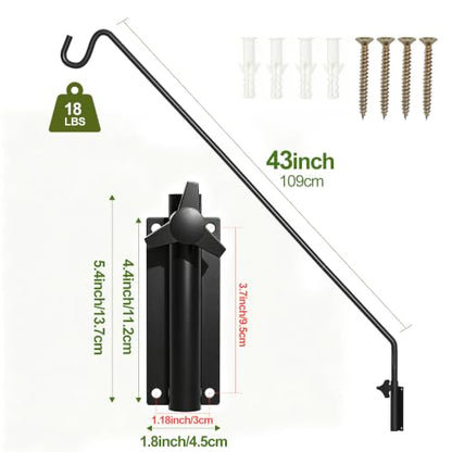 MIXXIDEA 2 Packs Heavy Duty Extended Reach Wall Mounted Deck Hook Wall Pole, Wall Bracket Direction and Length Adjustable Plant Bracket for Bird Feeders, Planters, Suet Baskets, Lanterns, Wind Chimes - size: 43in Long Wall Mounted Hook-2 Packs