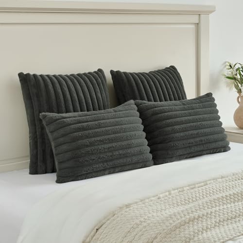 FUTEI Pack of 2 Faux Fur Throw Pillow Covers 22x22 Inch, Dark Grey - color: Dark Grey, size: 22" x 22" (Pack of 2)