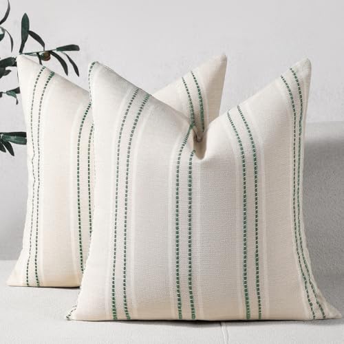 Hckot Spring Striped Throw Pillow Covers 18x18 Set of 2 Green Pillow Covers - color: Dark Green, size: 18" x 18" (Pack of 2)