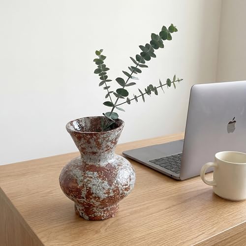 Rustic Farmhouse Ceramic Vase Home Decor (Dark Brown and White, Small) - color: Dark Brown and White