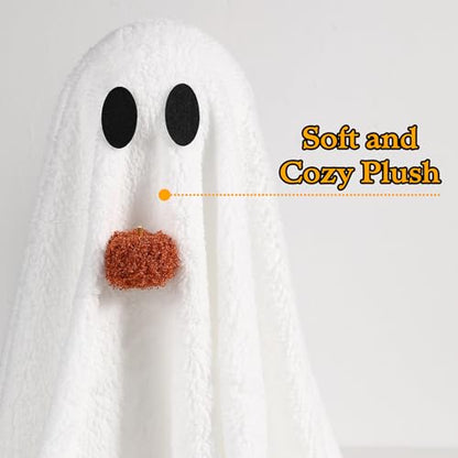 Halloween Decorations-2 Pack Light-Up Sherpa Ghosts with Pumpkin