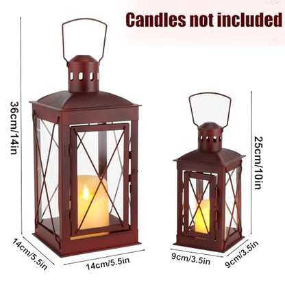 TRIROCKS Set of 2 Decorative Candle Lantern 14/10'' High (Antique Red) - color: Antique Red