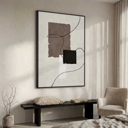 Extra Large Framed Neutral Beige Brown Abstract Wall Art, Vertical 40x60 In - color: Beige and Brown B, size: 60"L x 40"W
