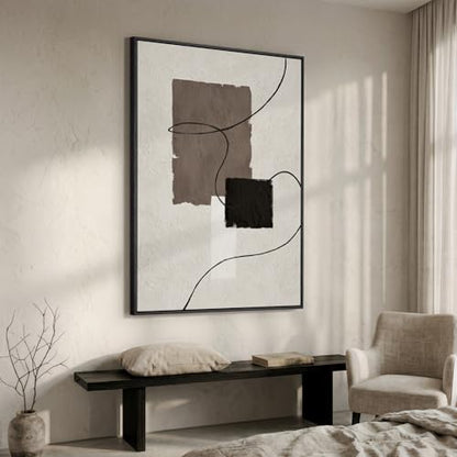 Extra Large Framed Neutral Beige Brown Abstract Wall Art, Vertical 40x60 In - color: Beige and Brown B, size: 60"L x 40"W