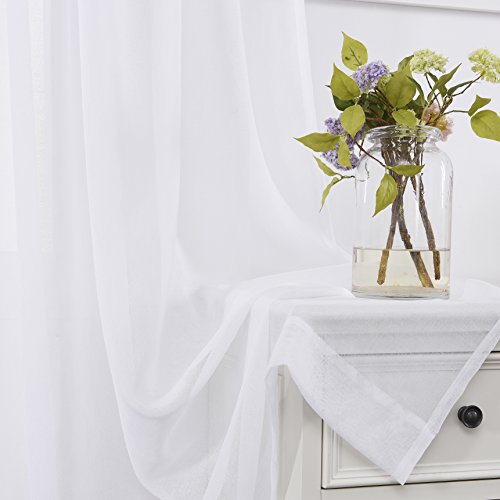 White Sheer Tulle Curtains - 4 Panel Sets, 63 Inch Long, Rod Pocket, for Bedroom & Living Room, 52 W x 63 L - color: White, size: 52"W x 63"L (Pack of 4)