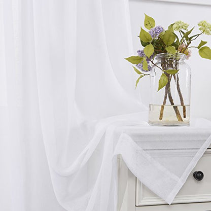 White Sheer Tulle Curtains - 4 Panel Sets, 63 Inch Long, Rod Pocket, for Bedroom & Living Room, 52 W x 63 L - color: White, size: 52"W x 63"L (Pack of 4)