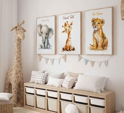 HLEOXPY 3 Pcs Safari Nursery Canvas Wall Art 16x24in Unframed - color: Animal-Poster, size: 16x24in