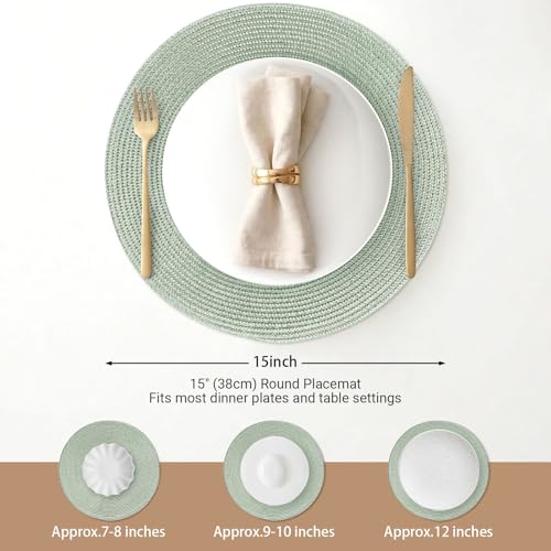 FunWheat Round Braided Placemats Set of 4 Table Mats for Dining Tables Woven Washable Non-Slip Place mats 15inch (Fog Green, 4pcs) - color: Fog Green, size: Set of 4
