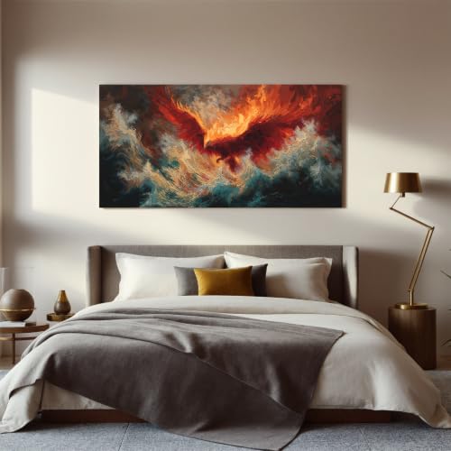 Red Fire Phoenix Wall Art Prints 20"x40" Abstract Wall Art For Bedroom - color: HX6C, size: 40"L x 20"W