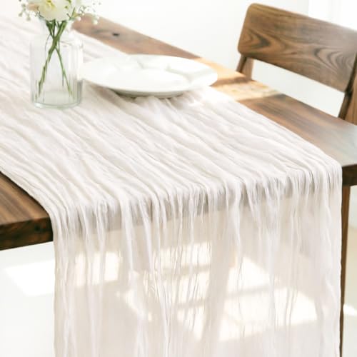 Ivory Cheesecloth Table Runner Fall Boho Wedding Birthday Home Decor - color: Ivory, size: 14ft