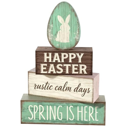 Easter Decorations - Happy Easter Bunny Egg Tiered Tray Decor - Wooden Easter Tabletop Sign - Rustic Farmhouse Spring Home Decor Indoor for Tiered Tray Shelf Mantel Entryway Coffee Table - style: Bunny Egg