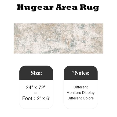 HUGEAR 2x6 Beige Blue Abstract Washable Runner Rug for Hallway - color: Beige/Blue, size: 2' x 6' (Runner)