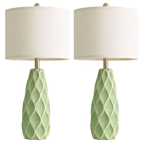 Ceramic Table Lamps Set of 2, 27.5" Green Lamps for Bedroom Living Room - color: Green, size: Large - 27.5’‘
