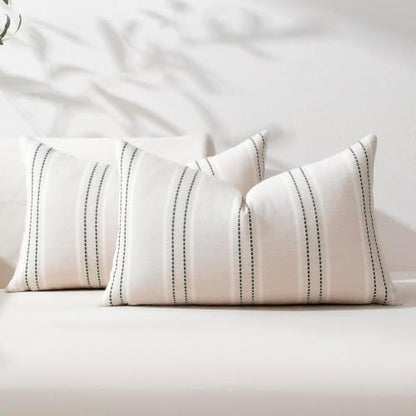 Hckot Stripe Throw Pillow Covers 12x24 Lumbar Dark Green Pillow Covers - color: Dark Green, size: 24" x 12" (Pack of 2)